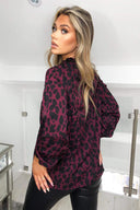 Plum Leopard Print High Neck Top