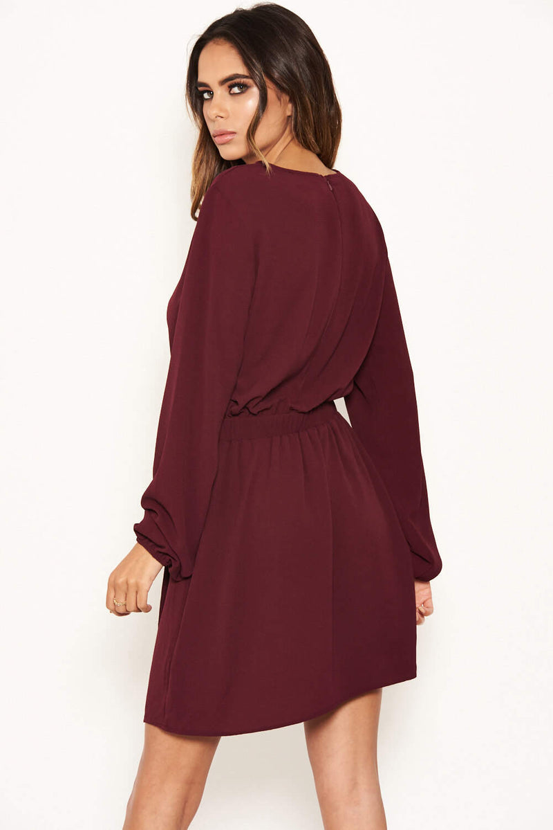 Plum Long Sleeve Belted Day Dress