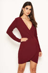 Plum Long Sleeve Wrap Over Dress