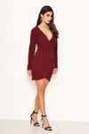 Plum Long Sleeve Wrap Over Dress