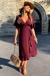 Plum Midi Dress With Frill Hem And Sleeves