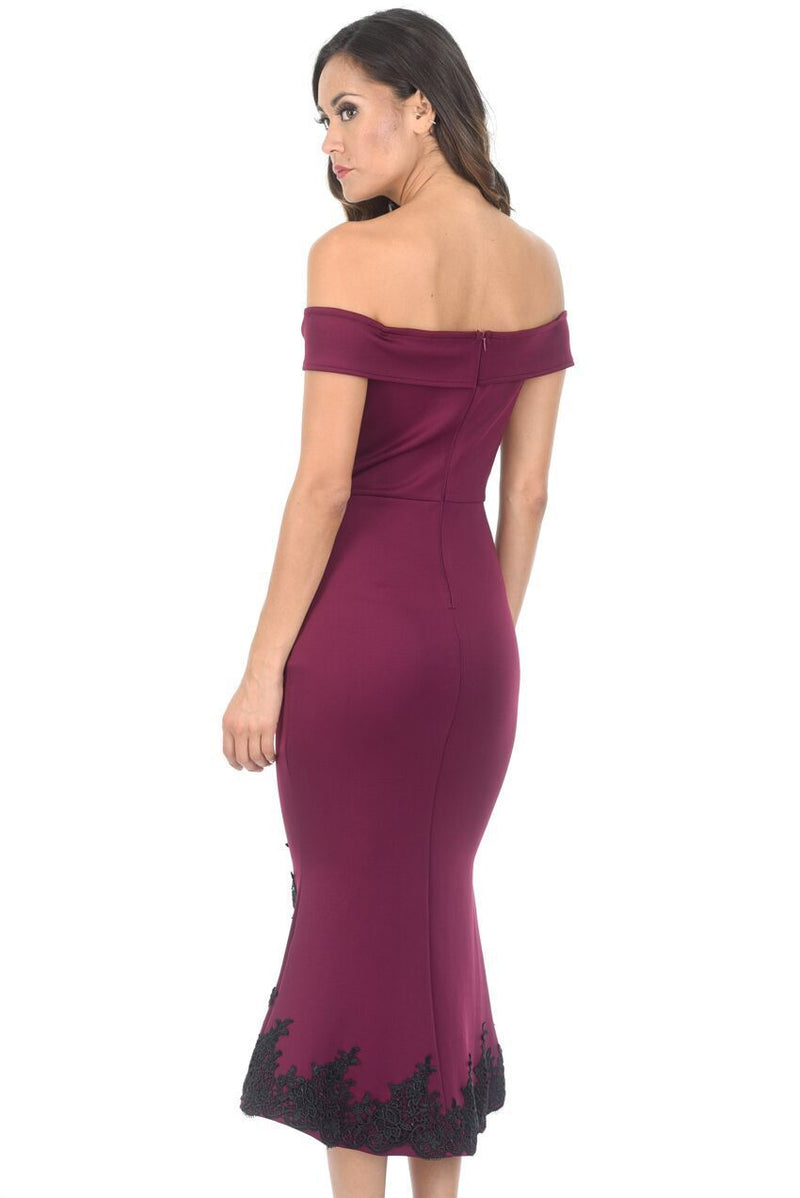 Plum Off The Shoulder Lace Hem Dress