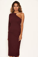 Plum One Shoulder Midi Dress With Chain Detail