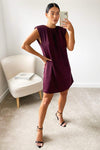 Plum Padded Shoulder Shift Dress