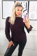 Plum Pleated Long Sleeve Top