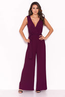 Plum Pleated Tie-Waist Jumpsuit