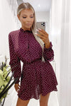 Plum Polka Dot Frill Shirt Dress