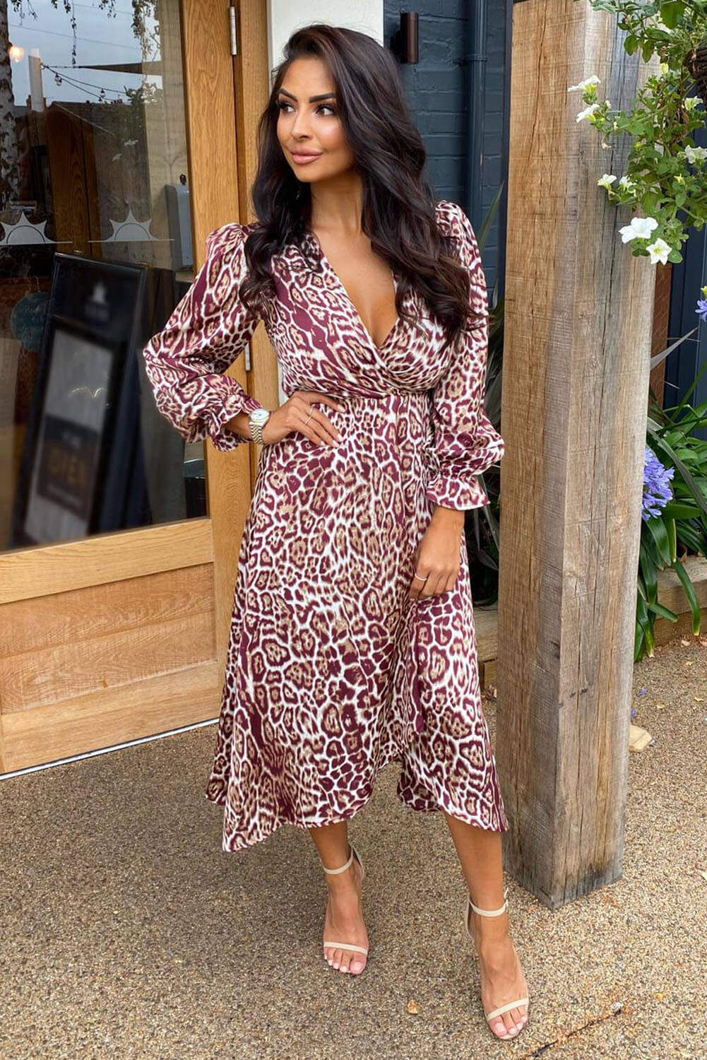 plum printed long sleeve wrap midi dress Plum Printed Wrap Midi Dress – AX Paris US