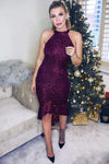 Plum Racer Neck Fishtail Dress