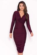 Plum Ruched Wrap Dress