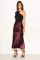 Plum Satin Midi Skirt