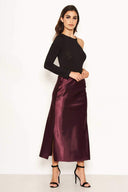 Plum Satin Midi Skirt