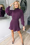 Plum Shirring Neck Skater Dress