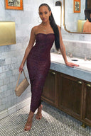 Plum Strapless Ruched Sparkle Dress