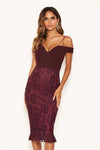 Plum Strappy Lace Skirt Frill Hem Dress