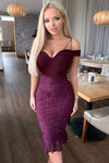 Plum Strappy Lace Skirt Frill Hem Dress