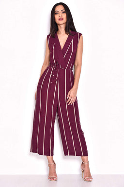 Plum Striped Culotte Jumpsuit