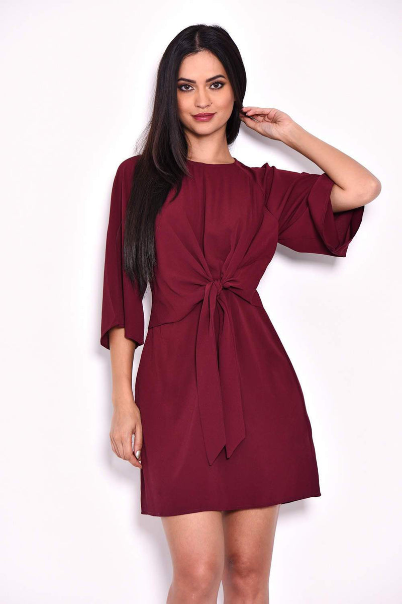 Plum Tie Waist Flared Mini Dress