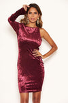 Plum Velvet One Sleeve Bodycon Dress