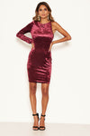 Plum Velvet One Sleeve Bodycon Dress