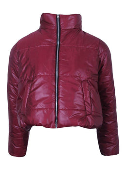 Plum Wet Look Puffer Jacket
