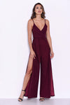 Plum Wide Leg Thigh Split Jumpsuit