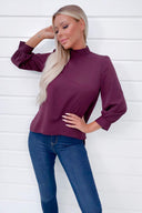 Plum Wide Sleeve Cuff Top