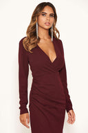 Plum Wrap Bodycon Ruched Dress