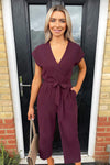 Plum Wrap Tie Waist Jumpsuit