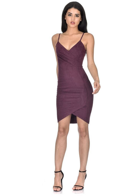 Plum Wrap Front Suede Dress