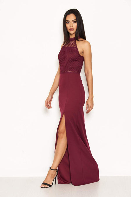 Plum Crochet Top High Neck Maxi Dress
