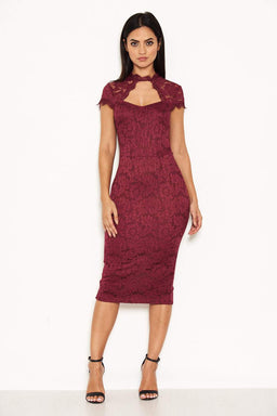 Plum Lace Open Back Bodycon Midi Dress