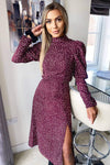 Plum Spotty High Neck Midi Dress