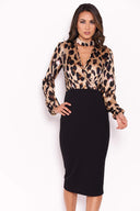Plunge Leopard Print 2 In 1 Dress