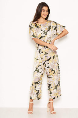 Printed Tie Belt Culotte Jumpsuit