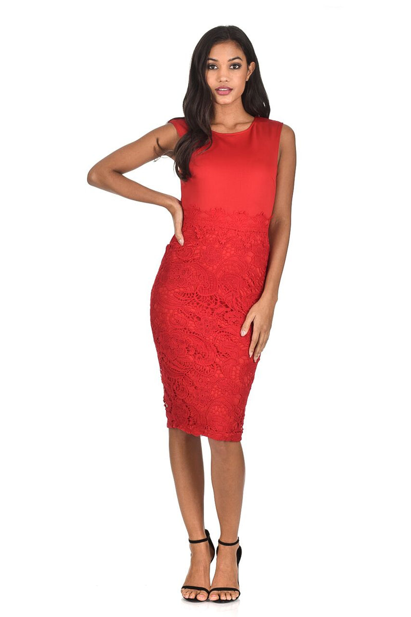 Red Crochet Skirt Midi Dress