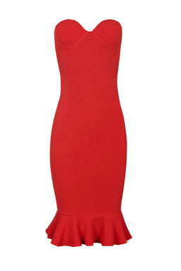 Red Bandeau Frill Hem Dress