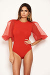 Red Puff Sleeve Bodysuit