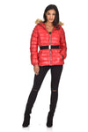 Red Wet Look Puffer Coat