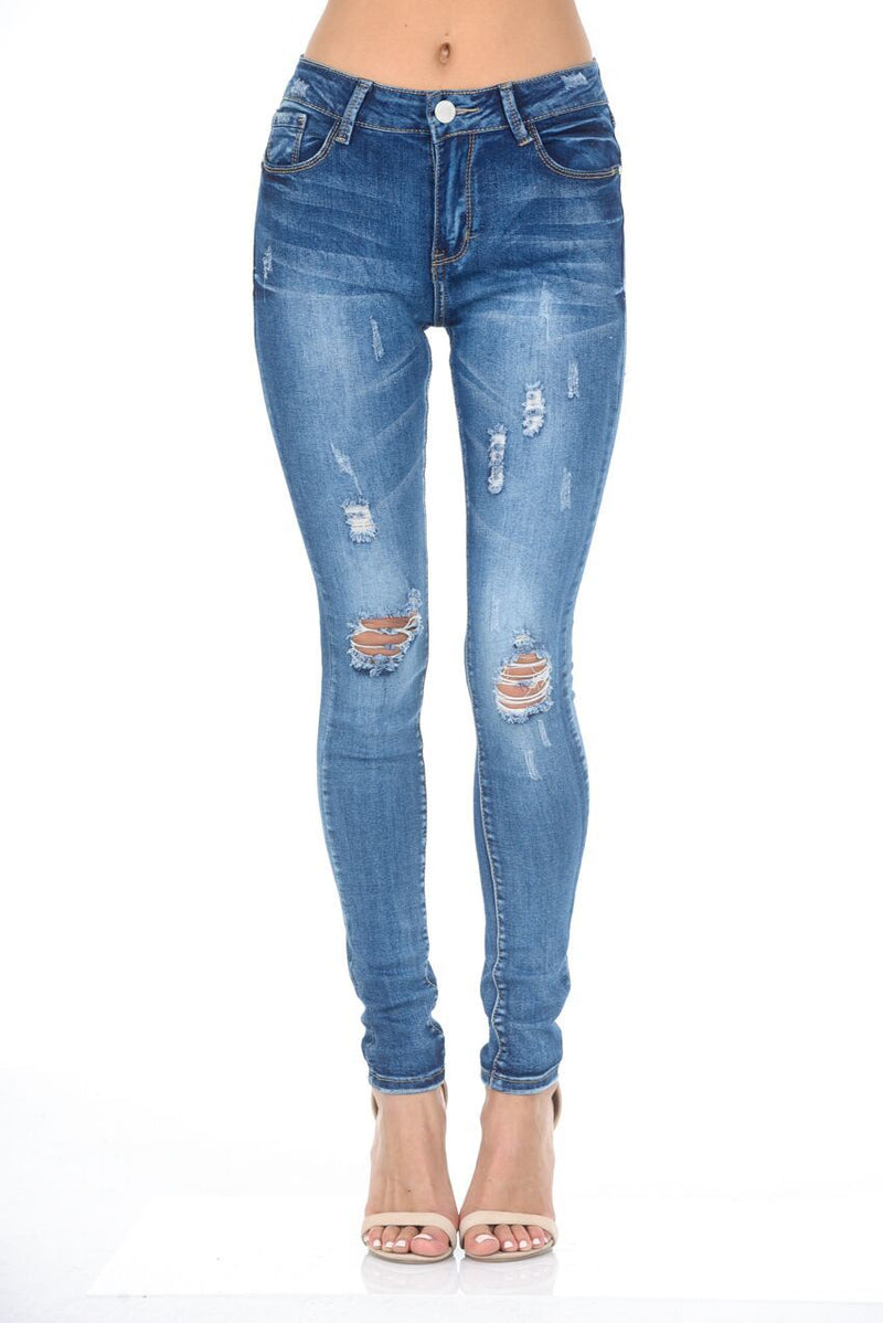 Blue Distressed Ripped Jeans