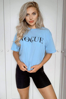 Sky Blue Printed Oversized Tee