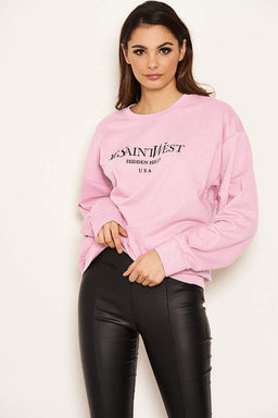 Pink Slogan Printed Sweatshirt