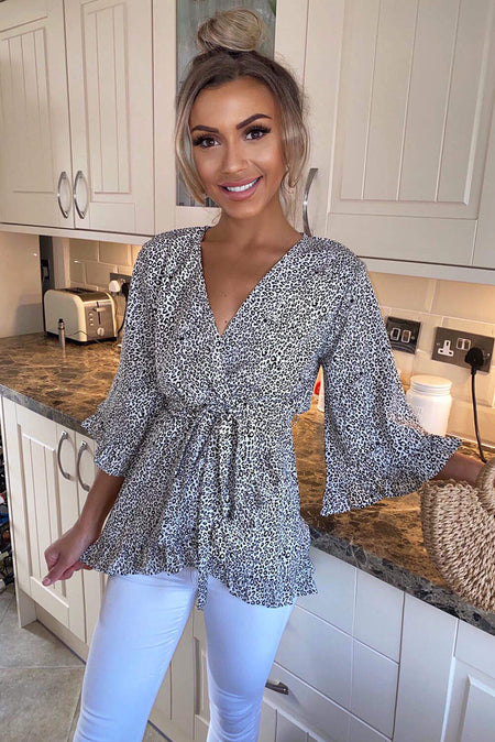 Cream Printed Wrap Top