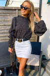 Black Spotty Frill Sleeve Top