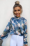 Duck Egg Floral High Neck Top