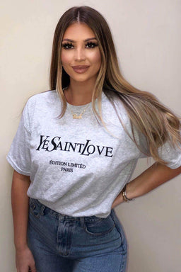 Grey Saint West Love Slogan T-shirt