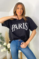 Black Paris Printed Oversized Tee