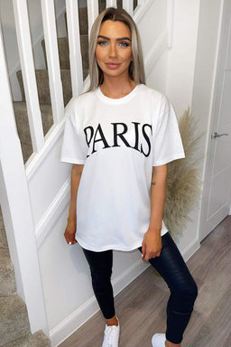 White Paris printed Oversized Tee