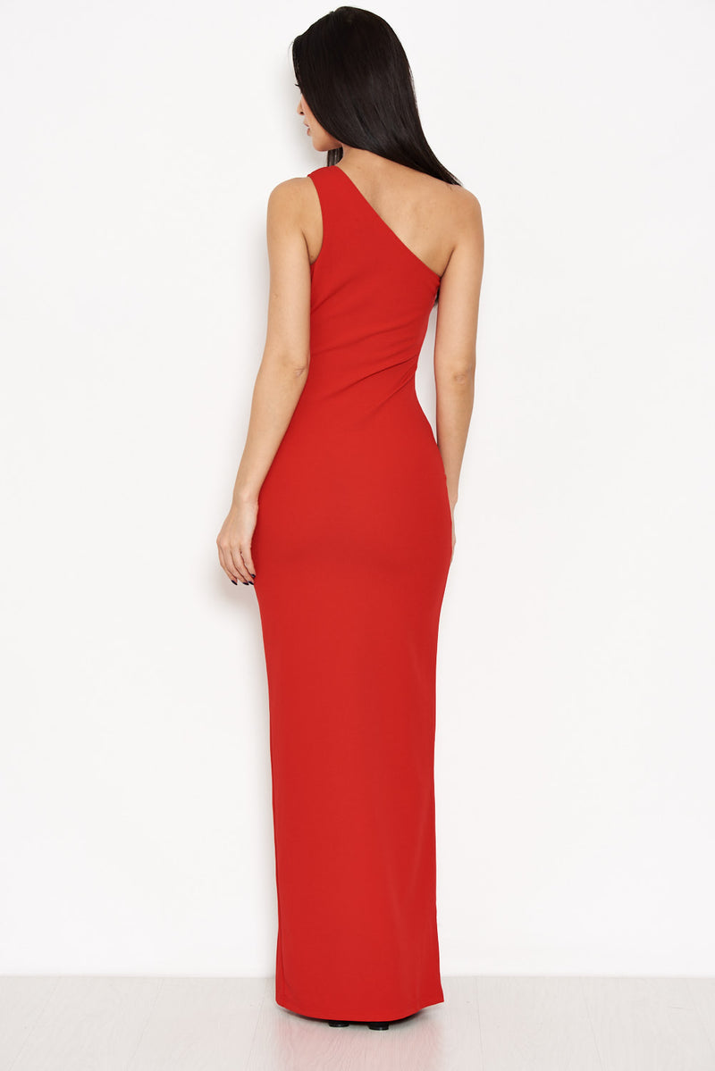 Red Asymmetric Thigh Split Maxi Dress