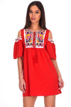 Red Aztec Cold Shoulder Dress